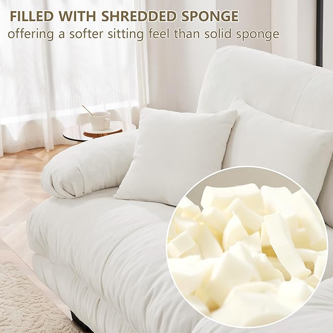 Modular Sectional Sofa Comfy Sofa with Ottoman Cloud Couch 3 Seater Couch for Living Room Modern L Shaped Sleeper Deep Seat with 5 Pillows Chenille White