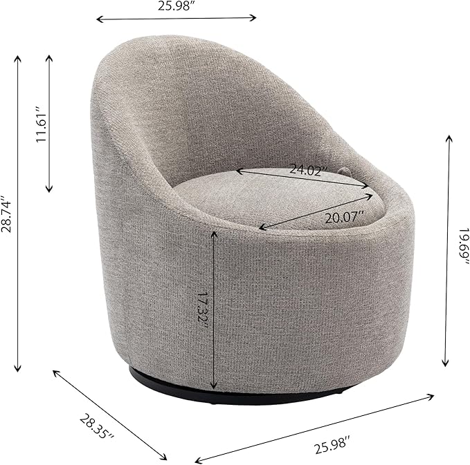 COLAMY Chenille Fabric 360 Swivel Accent Chair Set of 2 Light Gray