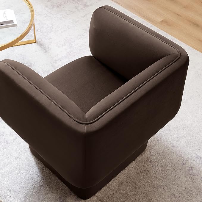 Modway Tate Performance Velvet Accent Chair in Chocolate Brown - Upholstered Club Chair - Modern Barrel Armchair - Comfy Reading Leisure Chair for Living Room Bedroom Office