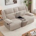 Large Reclining Loveseat with Pillow Top Arm Fluffy Fabric Recliner Sofa with Wireless Charging &amp Hidden Cup Holders Modern Reclining Couch for Living Room/RV/Apartment (Beige 2 Seater)