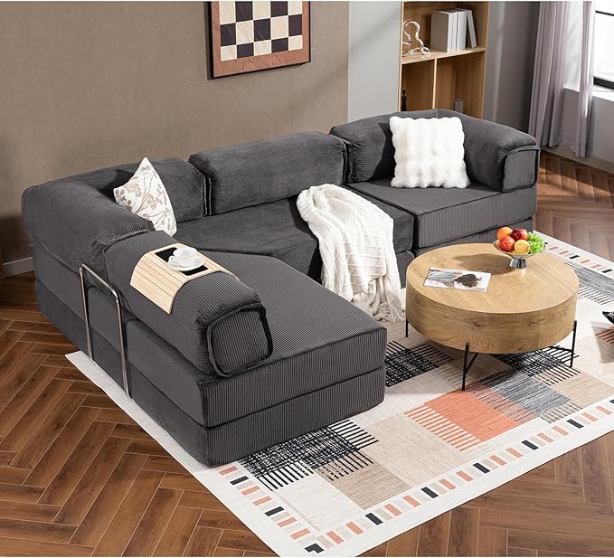 108 L Shaped Couch Modular Sectional Sofa with Chaise Cloud Boneless Couch with Deep Seat &amp Removable Pillow for Living Room BedroomNo Assembly Required（Grey）