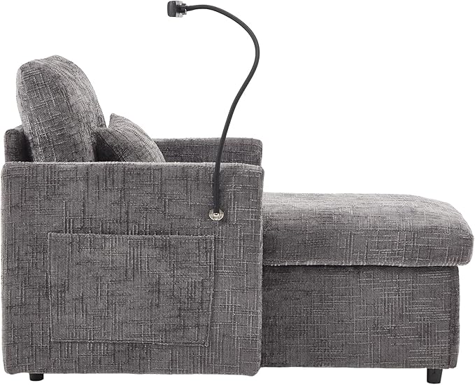 Multifunctional Sofa Recliner Chairs with Storage Cell Phone Bracket Chenille Recliner Chair Bed with Side Pockets and High Backrest Modern Living Room Single Lounge Chair (Gray)