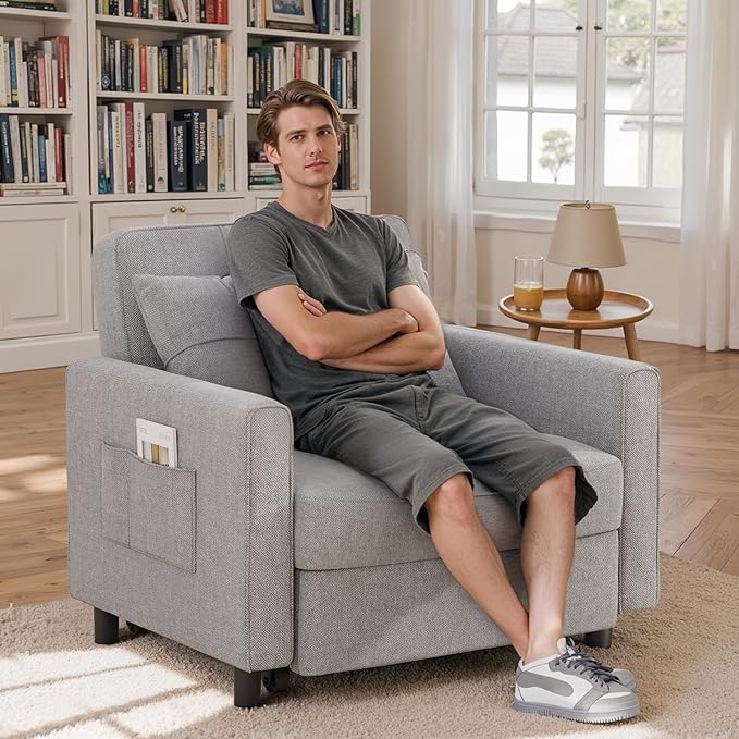 Gizoon Sofa Bed Chair 3 in 1 Convertible Pullout Single Sleeper Chair Bed with Adjustable Backrest Spacious Multifunctional Sofa Couches for Living Room Bedroom Apartment