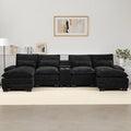 125 U Shaped Cloud Modular Sectional Couch for Living Room Small Comfy Chenille Sofa with Double Chaise Lounge Storage Central Console Cup Holders USB PortBlack