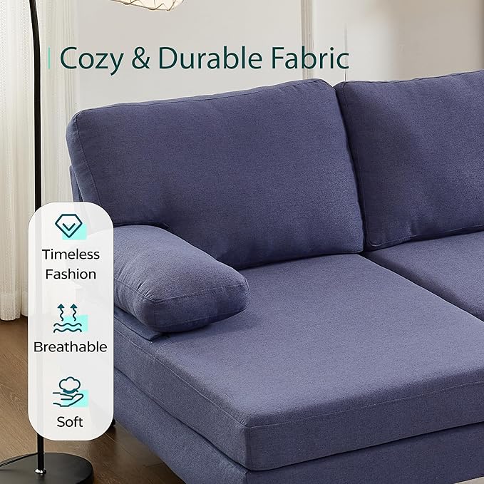 U Shaped Sectional Couches for Living Room 106.3 Modular Sofa with Double Chaises 4-Seater Sofa with Memory Foam Cushions Comfy Sectional Couches for Apartment Reception Room Blue