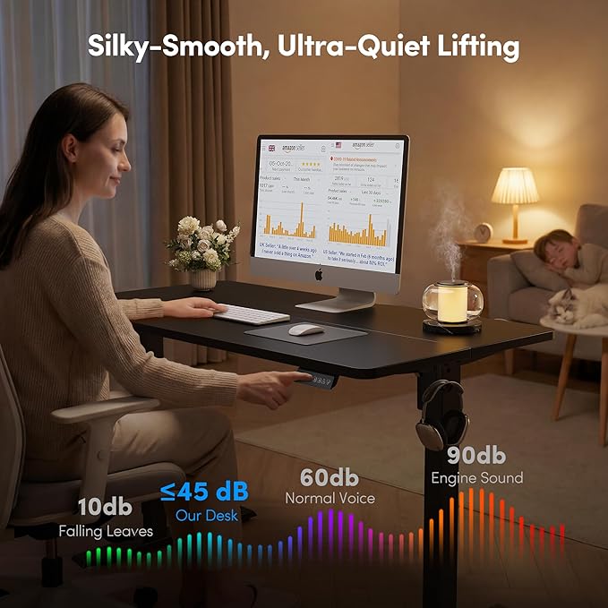 FEZIBO 40 x 24 Inchs Electric Standing Desk Height Adjustable Sit Stand Up Computer Office Desk with Splice Board Black Frame/Black Top