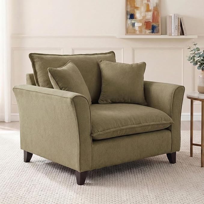 Merax Chenille Oversized Accent Chair - 46.9”W Big Comfy Reading Chair Modular Cloud Chair Cozy Armchair for Living Room Bedroom Kids Room Family Room Reading Nook Yellow-Green