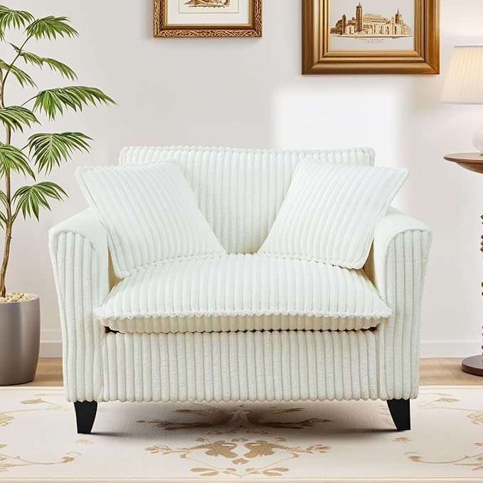 ERYE Living Room Accent Chair Modern Corduroy Upholstered Chair Wider Seat Cushion Leisure Armchair W/2 Pillows and Removable Cover for Home ApartmentBedroomOffice