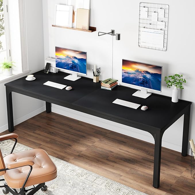 LITTLE TREE 78.7 Inches Extra Long Two Person Office DeskDouble Workstation for Home OfficeBlack