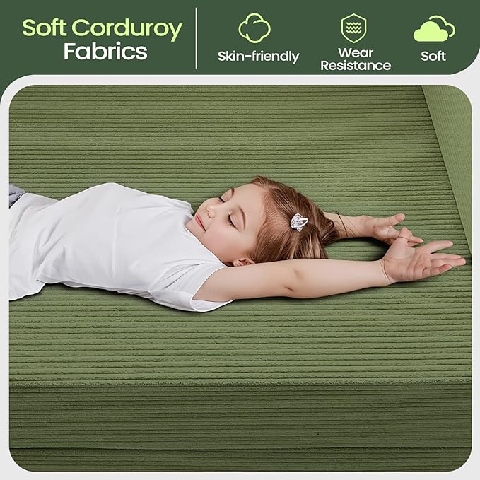 multi-functionalcorduroy sofa bed crafted from corduroy fabric is ideal for apartments and living rooms. sleeper sofa couch folding futon or foldable floor convertible floor studio (green 80.15) |