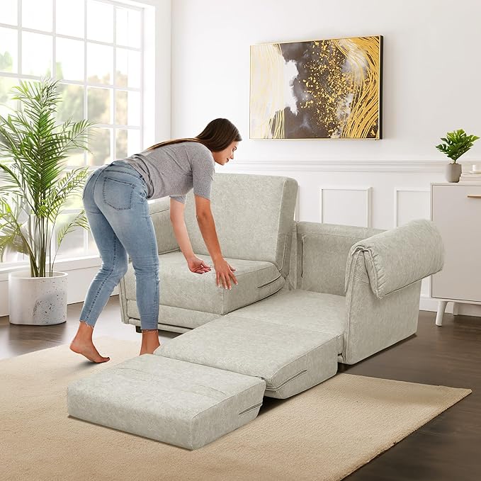 FHFO Loveseat Sleeper Sofa Convertible Couch Bed Loveset Small Couchs for Small Spaces 3 in 1 Pull Out Sofa Bed Modern 65 Comfy Futon Sofa Bed Queen for Living Room Bedroom Apartment (Beige)