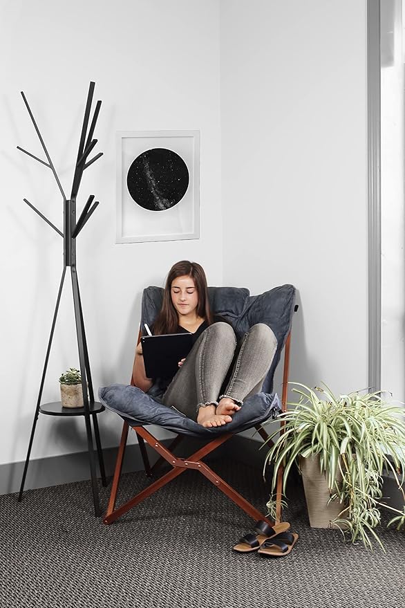 Zenithen Portable Foldable Indoor Wood Butterfly Folding Accent Chair Perfect for Dorm Rooms Bedrooms and Living Rooms Use for Lounging Reading Studying and Gaming Gray