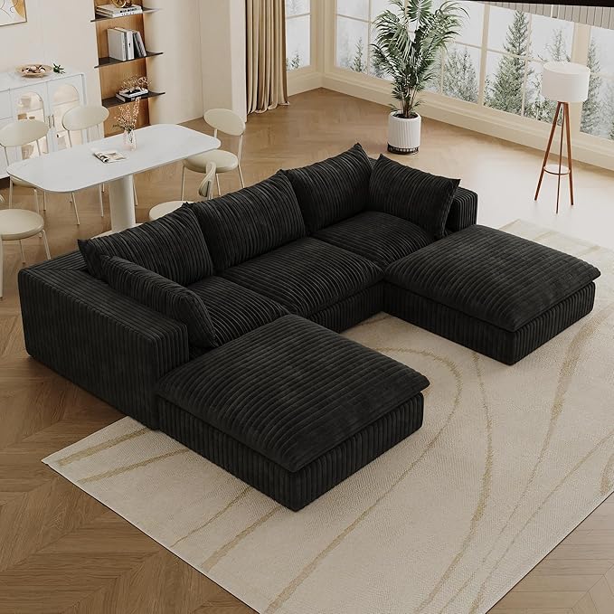 Cloud Compressed Modular Sectional Sofa with 2 Ottomans - Modern U Shaped Boneless Couch with Deep Seat Upholstered Sectional Couches for Living Room No Assembly Required | Plush Wider Armrest Dow