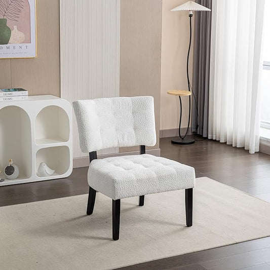 Roundhill Furniture Movile Boucle Tufted Accent Chair with Oversized Seating White