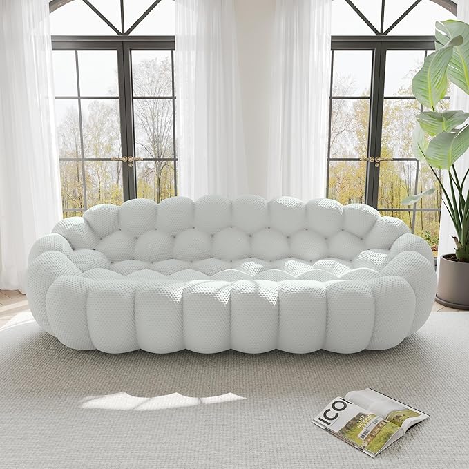 WJShome Bubble Couch98'' Modern Curved Sofa 3 Seater Morden Lazy Floor Sofa Memory Foam Bean Bag Floor Couch Lounge Chair for Living Room Office Apartment-Gray