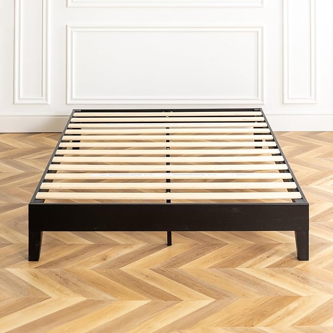Mellow Naturalista Grand 12 Inch Solid Wood Platform Bed with Wooden Slats Easy Assembly Queen Black