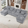 132 Oversized U Shaped Cloud Couch Modular Sectional Couches for Living Room Comfy Chenille Deep Seat Sofa Set with Double Chaise Lounge Storage Central Console Cup Holders USB Port Light Grey