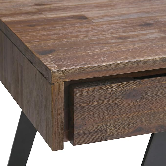 SIMPLIHOME Lowry Desk - 54 Inch Wide Solid Acacia Wood and Metal Writing Desk in Rustic Natural Aged Brown Modern Industrial Home Office Computer Table with 2 Drawers and Flip-Down Keyboard Tray
