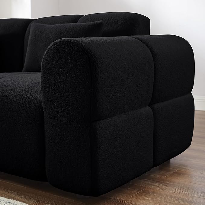 80 Oversized Boucle Sofa CouchModern LoveseatDeep Seat Love SeatMid Century Modern SofaCloud Couch for Living RoomApartmentOfficeand Lounge.（Black）