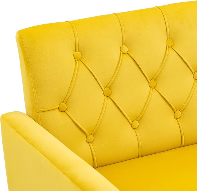 Velvet Accent Chair Upholstered Living Room Accent Armchair Leisure Single Chairs with Rose Golden feet Tufted Sofa Chairs for Home Office Living Room Bedroom Small Space (Mustard)