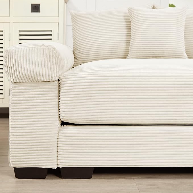 ERYE Modern Corduroy Upholstered Accent Chair and Ottoman Set Oversized Wider Seat Armchair Leisure Comfy Lounge Chaise with Removable CushionArmrests and 3 Pillows