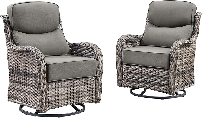 Rilyson Outdoor Swivel Rocker Chairs - All Weather Resistant Wicker Patio Furniture Set of 2 with High Back and 6 inch Thick Cushions for Deck Porch Yard and Poolside Mixed Grey/Grey