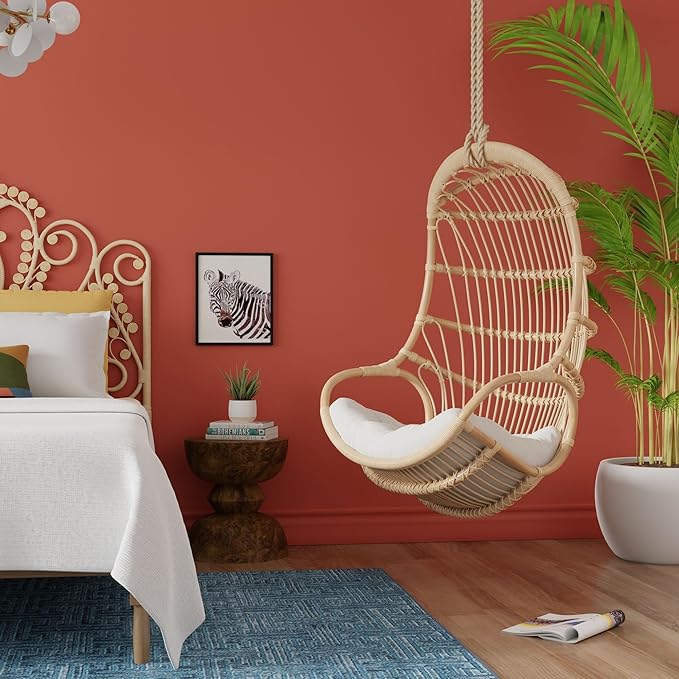 KOUBOO Hanging Rattan Swing Chair with Seat Cushion Handwoven Natural Rattan Chair Coastal Home Decor Furniture for Bedroom Living Room &amp Sun Room Natural