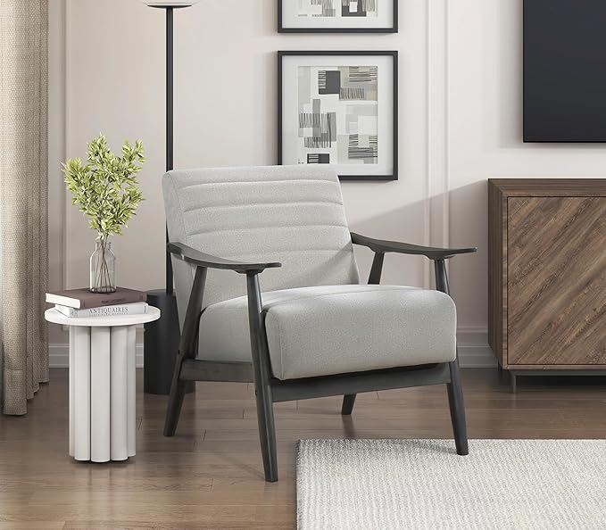 Casual Transitional Chair with Pearl-hued Fabric Upholstery and Dark Gray Frame Solid Wood Design for Living Room Comfort
