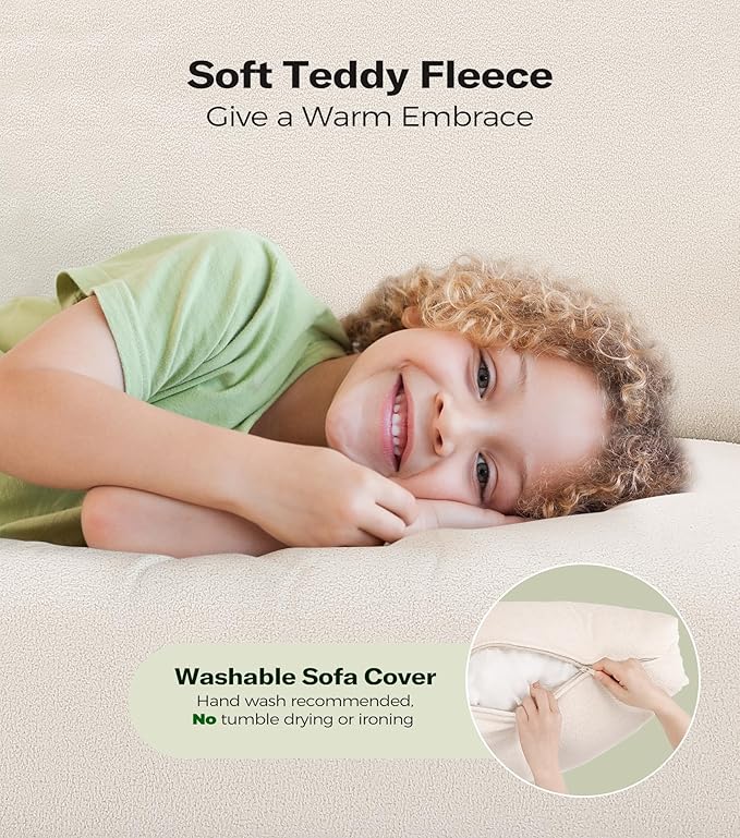Loveseat Sofa 51 Love Seat Comfy Teddy Small Loveseat for Small Spaces Tool-Free Setup Sofa Couch for Bedroom All-Wood Couches for Living Room No Pillow Included Cream White
