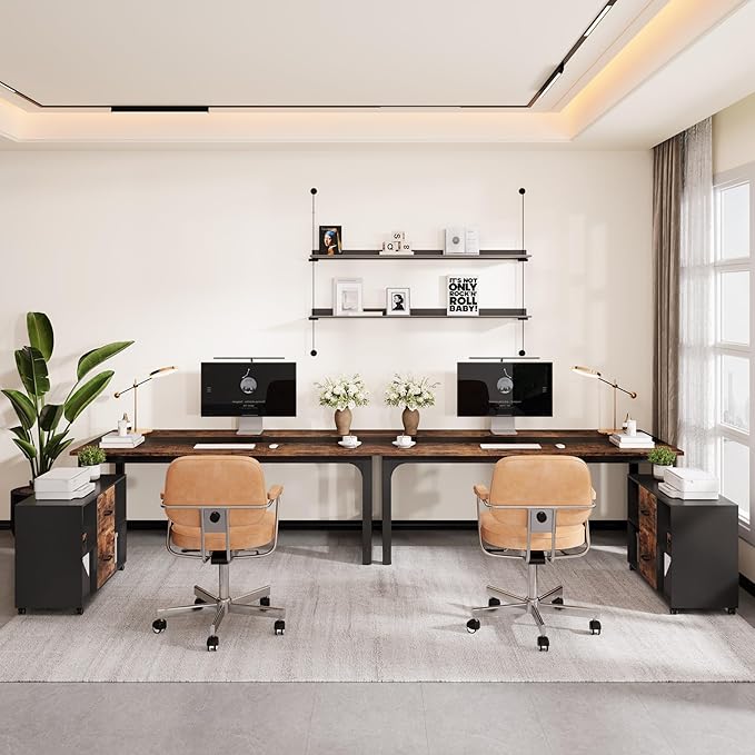 Tribesigns 63 Computer Desk with 40 Lateral File Cabinet L Shaped Executive Desk with Mobile Drawer Cabinet Office Furniture Set for Home Study Workstation Rustic Brown &amp Black