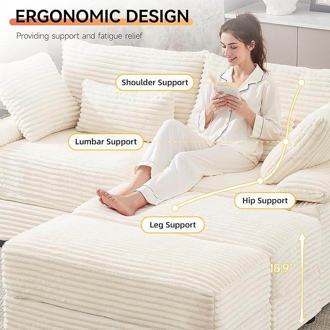 75 Corduroy Loveseat with Storage Ottoman Cloud Deep Seat Couch with Convertible Ottoman Coffee Table &amp USB Double Chaise Lounge for Living Room Beige
