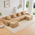 Camel U-Shaped Cloud Couch with 2 Ottomans Modern Teddy Fabric Boneless Sectional Sofa in a Box for Living Room Modular Floor Couch Deep Seat No Assembly Required Sofas para Sala