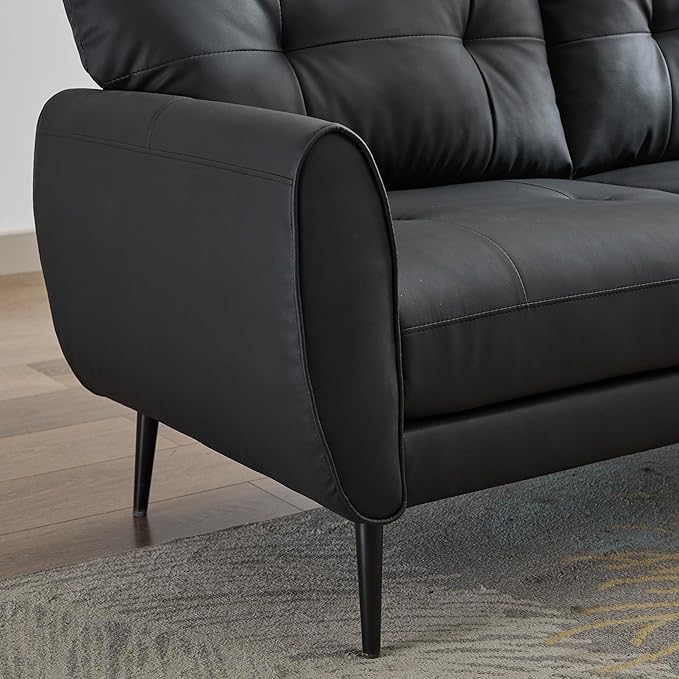 TYBOATLE Sofa Couch 61 Small Loveseat Couches for Living Room Leather Couch Mid Century Modern Tufted Mini Sofa Comfy Office 2 Seat Settee Love Seat for Small Spaces Bedroom (2 Black)