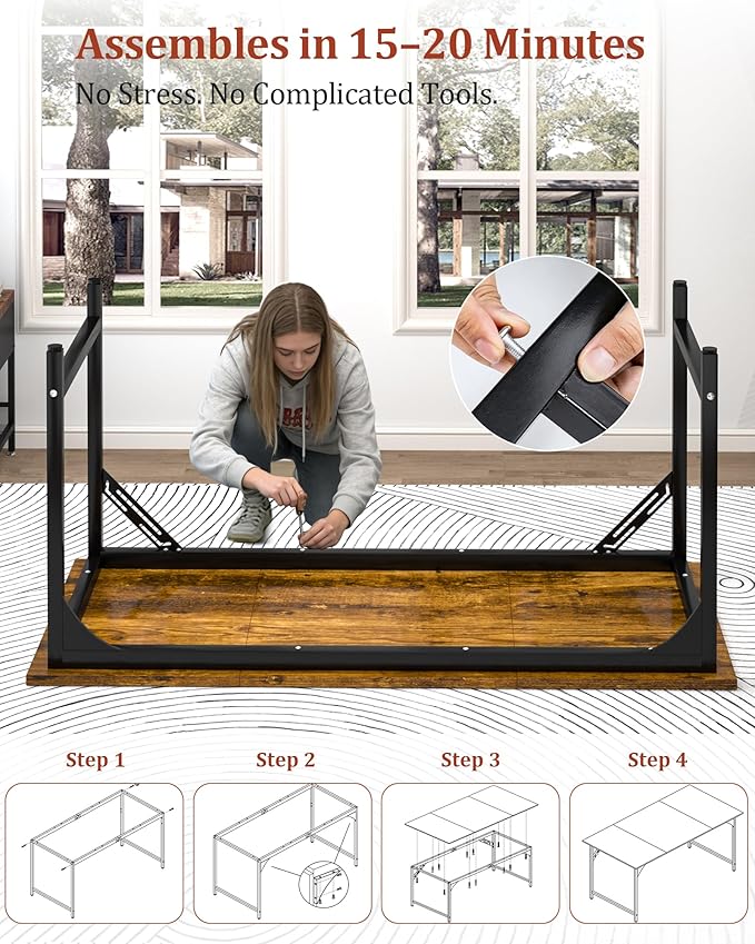 Computer Desk 47.2 Office Desk Extra Wide 23.62” Deep Desktop 0.59” Thick Heavy-Duty Home Office Desks Office Table with Steel Frame Modern Wood PC Desk for Bedroom Study Writing Gaming Work