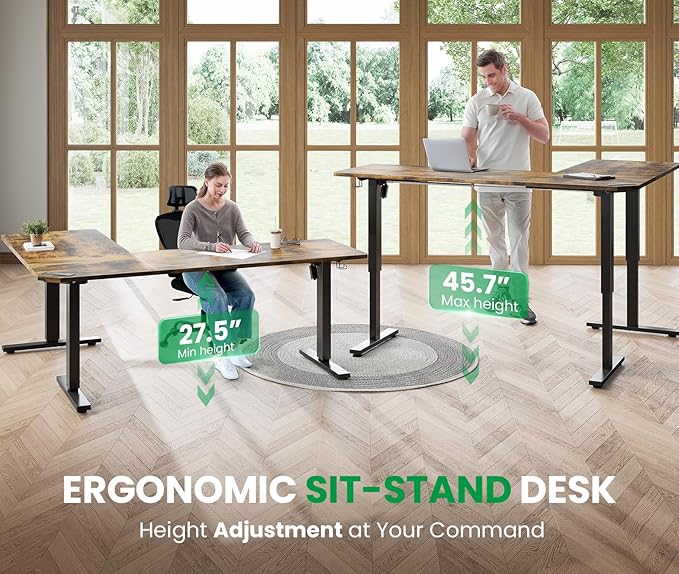 SIAGO L-Shaped Standing Desk - 75 x 63 Inch Adjustable Corner Standing Desk with Charging Station - L Shape Sit Stand Table with Memory Controller Splice Board for Home Office