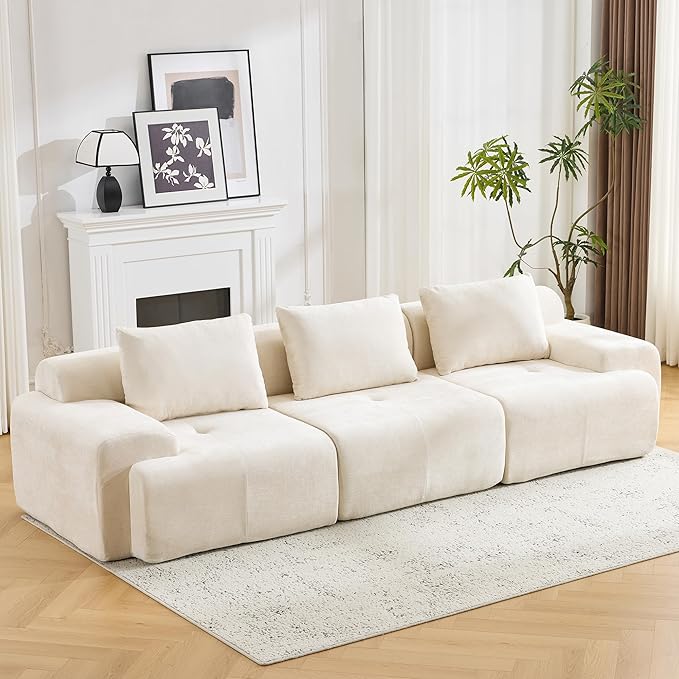 120.5 Modular Sectional Sofa Chenille Upholstered Boneless Couch Modern Deep Seat Cloud Sectional Couches for Living Room Oversized 3 Seater Couch No Assembly Beige