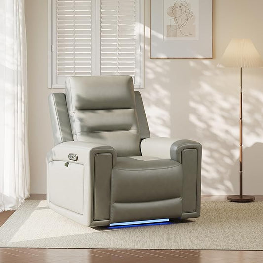 COLAMY Aura Triple Motors Power Recliner Chairs with USB and Type C Port Home Theater Chair with LED Lights Electric Wall Hugger Recliner for Living Room Grey