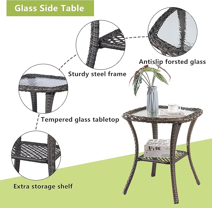 Rilyson Wicker Outdoor Patio Furniture Set - 5 Piece Patio Conversation Sets with Swivel Rocker Chairs Ottomans and Side Table 6 inch Cushions Waterproof Wicker for Porch Deck Mixed Grey/Blue