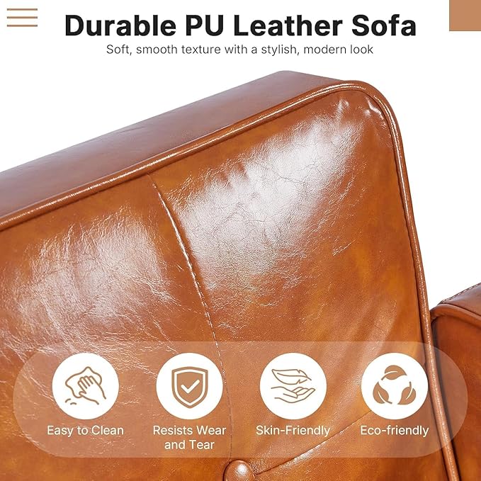 Adjustable Backrest Convertable Sofa Modern PU Leather 2-Seat Futon Sofa Convertible Faux Leather Sleeper Couch with Armrests Couch for Living Room Home Office Spaces