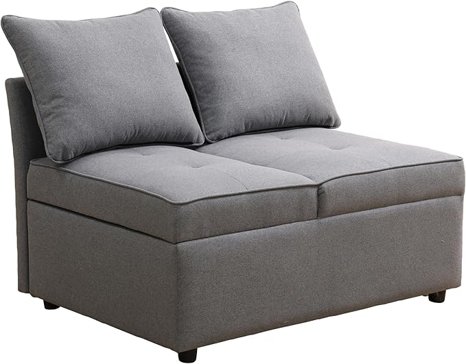 Sleeper Sofa 4-in-1 Convertible Ottoman Couch Bed Modern Sackcloth Futon Sofa Bed with 2 Pillows Adjustable Backrest Recliner Folding Loveseat for Living Room Apartment Dorm OfficeGrey