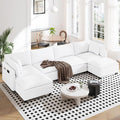 Vesgantti 143 U Shaped Sectional Modular Couch Comfy Corduroy Upholstered Modular Cloud Sofas for Living Room Modern Sectional Sofa with 2 Ottoman Deep Seat Warm White