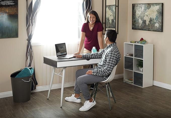 Calico Designs 51252 Alcove Modern Large Split Drawer in White/Cement Gray Desk with Storage