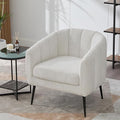 29.9 Chenille Upholstered Barrel Accent Chairs for Living RoomMid Century Modern Fuzzy Round Armchair with Metal LegsChannel Tufted Club Chair with Scoop Arms (Chenille Ivory Armchair)