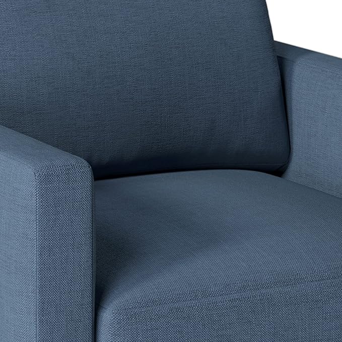 Generic Classic Linen Armchair Accent Chair with Bronze Nailhead Trim Wooden Legs Single Sofa Couch for Living Room Bedroom Balcony Navy Blue