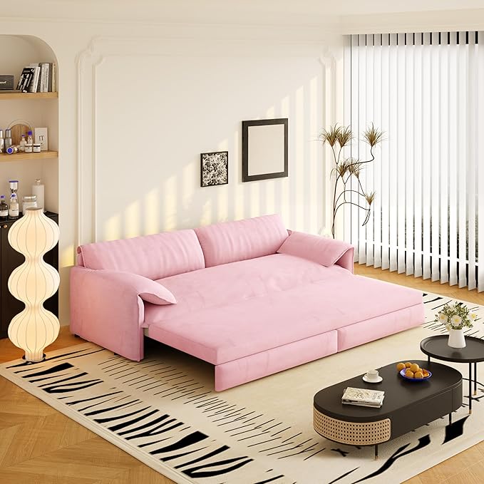 66 Convertible Queen Size Sleeper Sofa Couch Bed Pull Out Sleeper Sofabed for Living Room 3 in 1 Multi-Functional Oversized Cloud Futon Loveseat Recliner Lounge Chaise w/Side StorageSoft Armrest