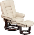 Flash Furniture Bali Contemporary Multi-Position LeatherSoft Recliner Chair with Ottoman 360-Degree Swivel Recliner Chair/Ottoman Set Beige