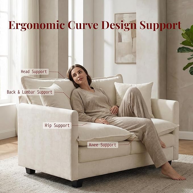 KYJ 50 Loveseat Sofa Couch 2 Seater Couch Small Mini Compact Chenille Cloud Sofa 27 Deep Seat with Detachable Pillow Cover for Bedroom Living Room Dorm Apartment Small Spaces 2-Beige