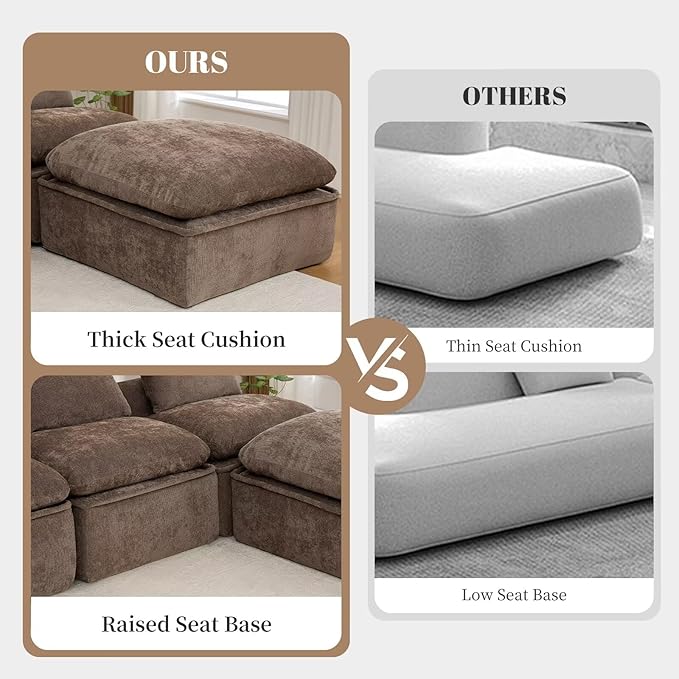 119 Oversized Cloud Modular Chenille Sectional Sofa with 2 Coffee Table Trays 4 Seat Couch Sectional Large Sectional Couches for Living Room Coffee