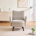 Modern Upholstered Armchair with Side Storage Pocket Fabric Reading Chair with Solid Wood Legs Ergonomic Accent Chair for Living Room Bedroom &amp Office (Khaki)