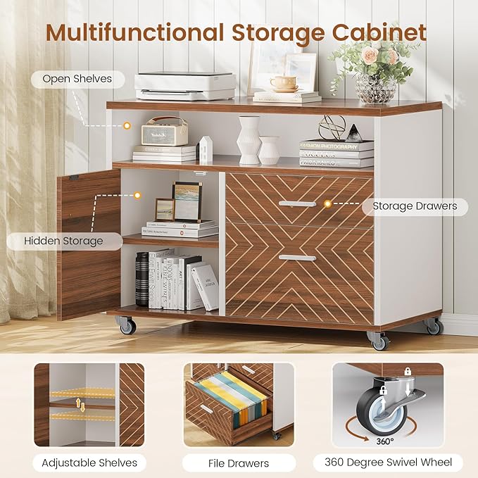 SEDETA 71 Executive Desk with Rolling File Cabinet Large Office Desk with Drawers L Shaped Computer Desk with Power Outlets CPU Stand Pegboard and Storage Shelves White